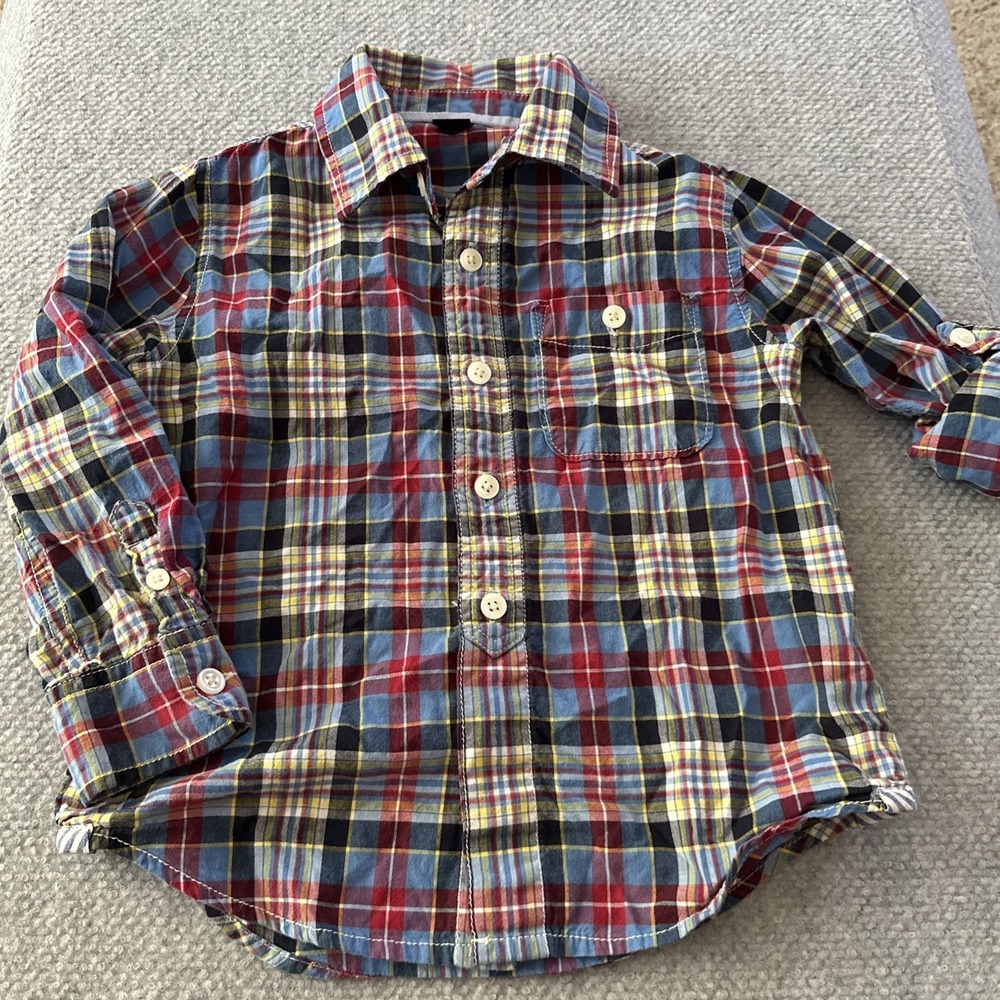 Baby Gap  Light Cotton Long Sleeve Dress Shirt Sz 4T‎ Plaid Roll Sleeve